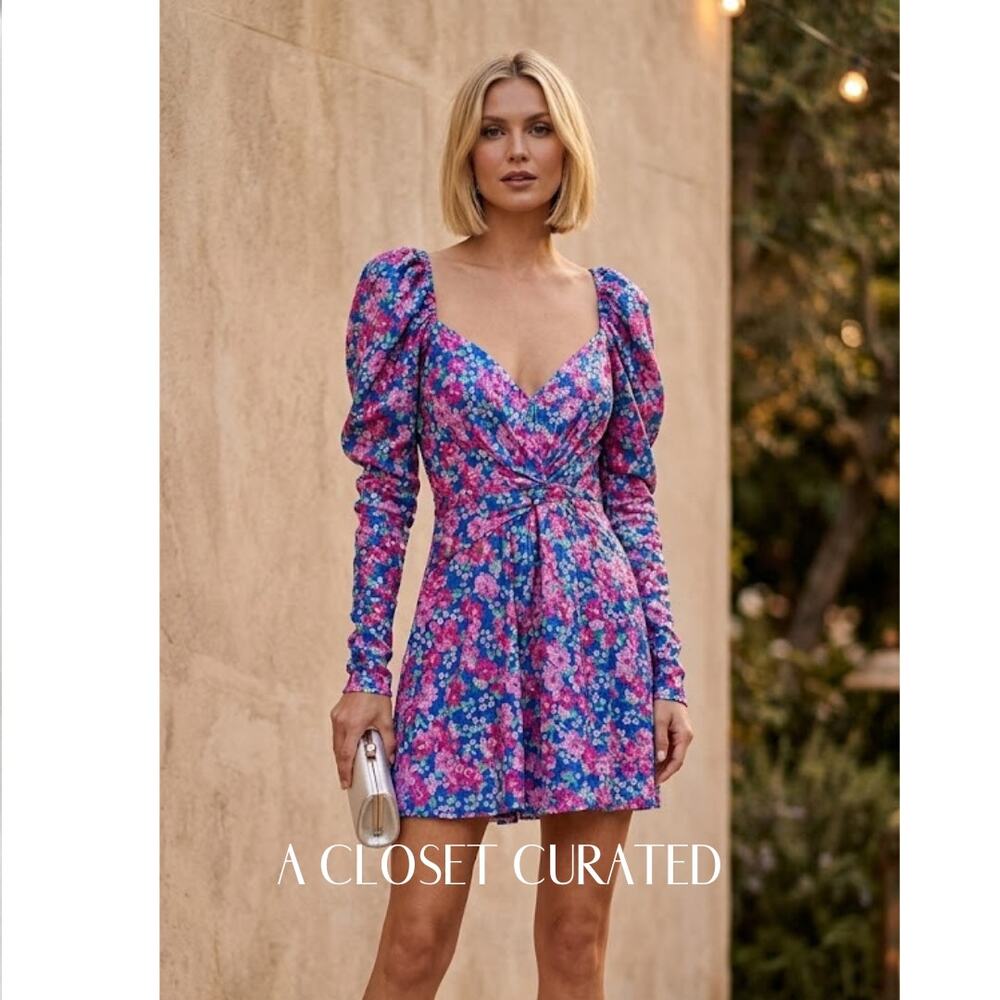 For Love & Lemons Annie Blue Pink Floral Mini Dress NEW Medium
